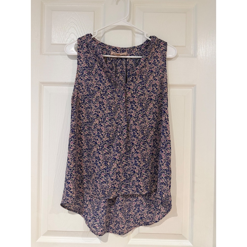 Philosophy Anthropologie Floral Sleeveless V-Neck High Low Blouse XS Blue
